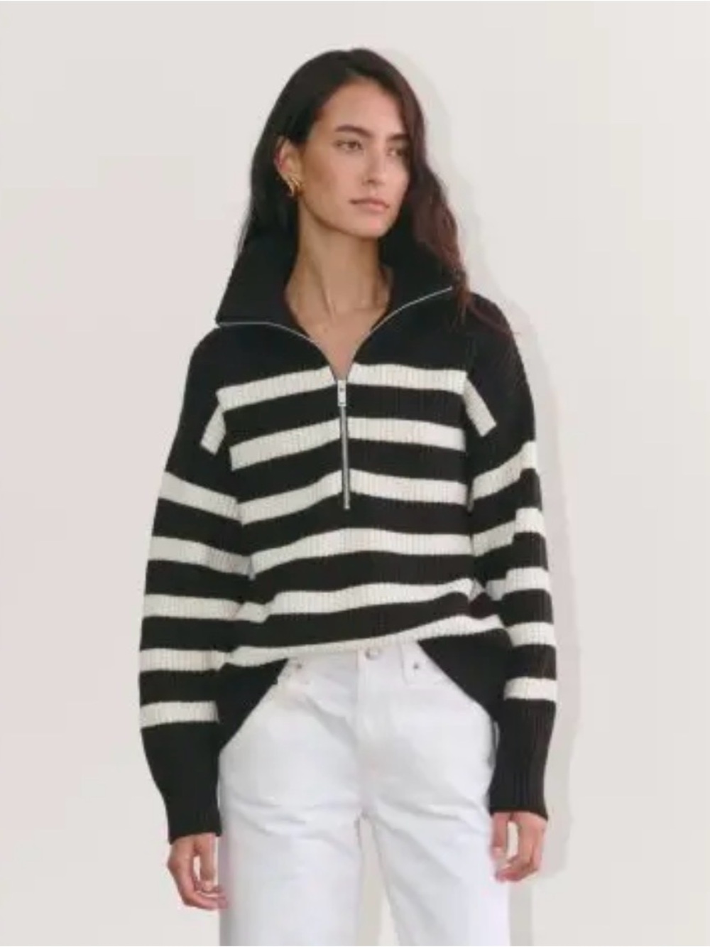 New Everlane THE HALF-ZIP SWEATER IN LUXE MERINO in Black/ Bone Size M